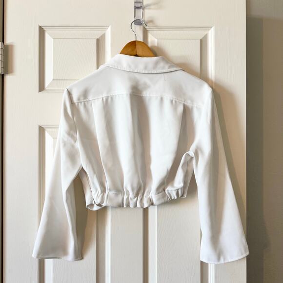Zara Pleated Cropped Long Sleeve Top in White - Picture 10 of 11